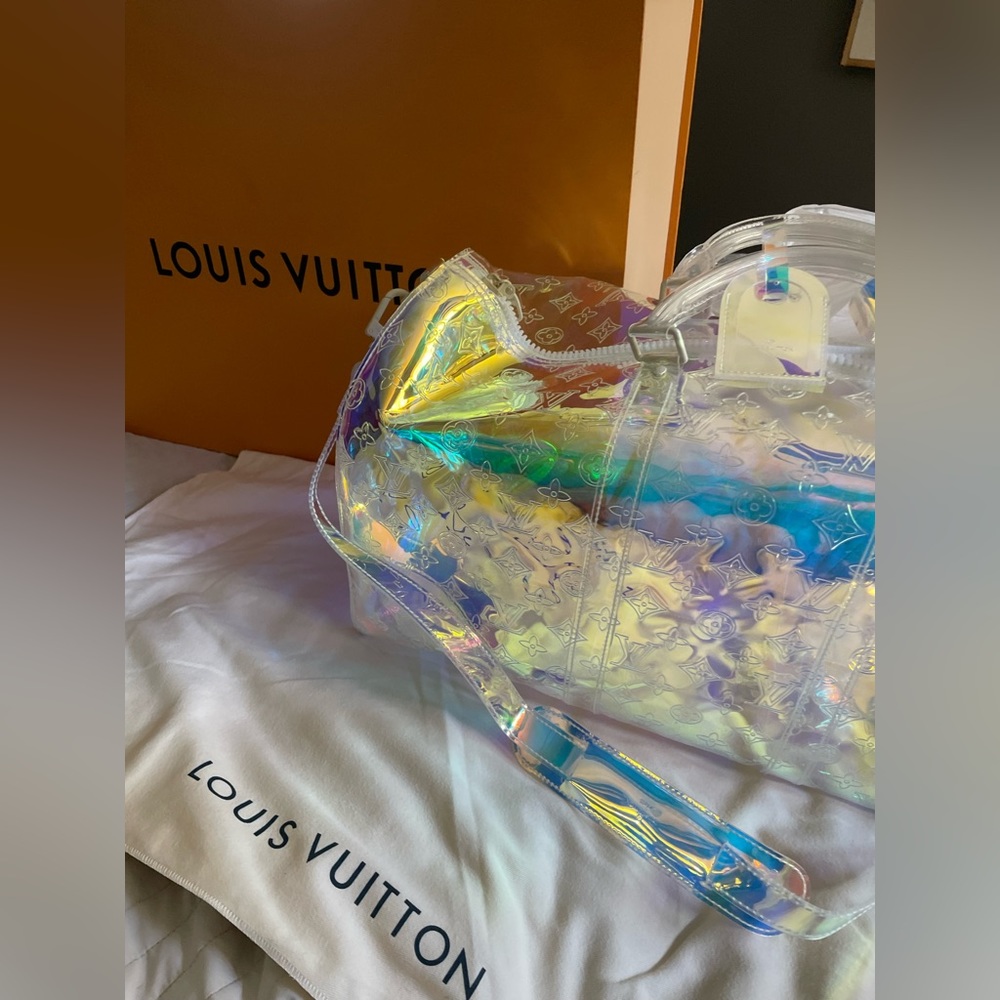 Louis Vuitton iridescent mirrored prism keepall bandouliere six 50 duffle travel